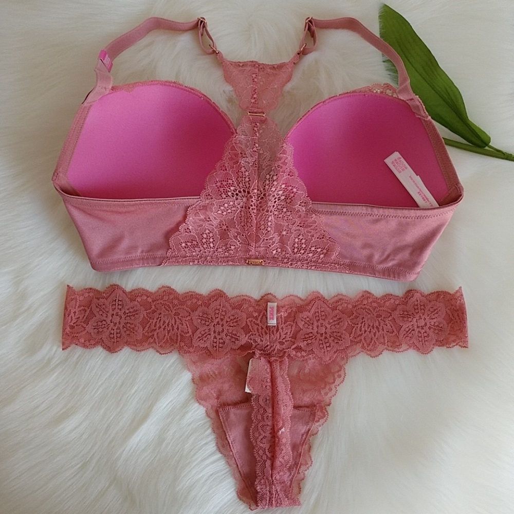 Size 36D🌺 PINK VS DATE PUSH-UP BRA + THONG L - Picture 5 of 8